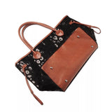 Black Leopard Canvas Large Tote Bag w Brown Accent