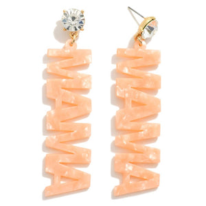 Peach Marbled Acrylic Crystal Dangle Drop MAMA Earrings