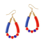 Americana Patriotic Red White Blue Acrylic Beaded Teardrop Earrings