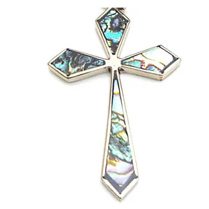 Abalone Silver Cross Pendant Necklace