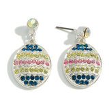 Yellow Pink Blue Crystal Striped Enamel Easter Egg Dangle Earrings