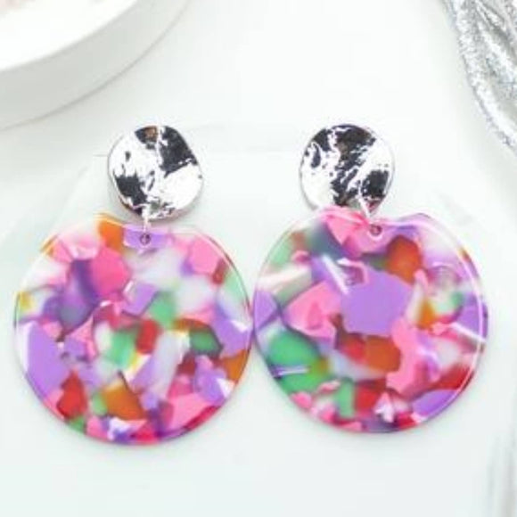 Pink Multi Mosaic Circle Acrylic Earrings