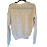 Mystree Womens Sweater Long Sleeve Open Weave Knit  V neck Natural Small