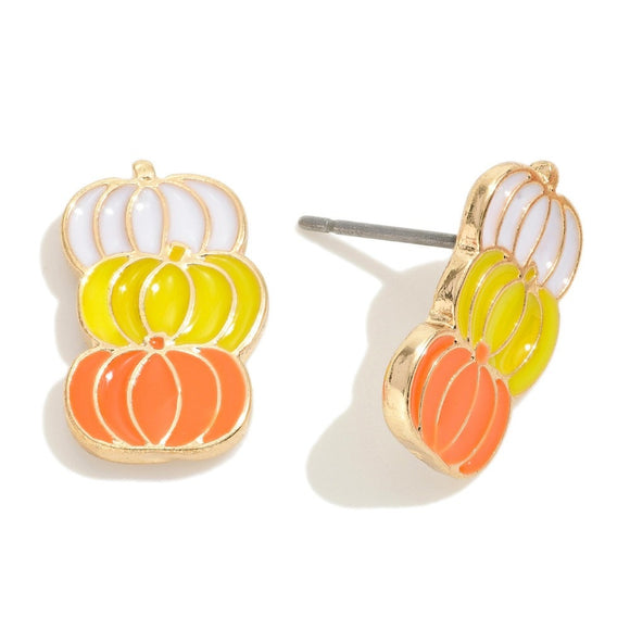 Thanksgiving Stacked Enamel Pumpkins Stud Earrings