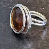 Ocean Glass Candy Cocktail Statement Wrapped Rings Silver Amber Size 7