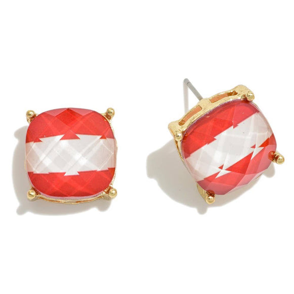 Red White Game Day Faceted Stud Earrings