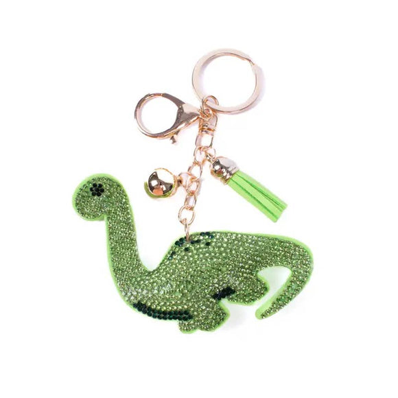 Crystal Brachiosaurus Dinosaur Tassel Keyring Keychain Bag Charm Green