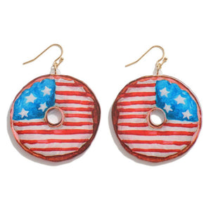 Americana Patriotic Red White Blue Donut Acrylic Earrings