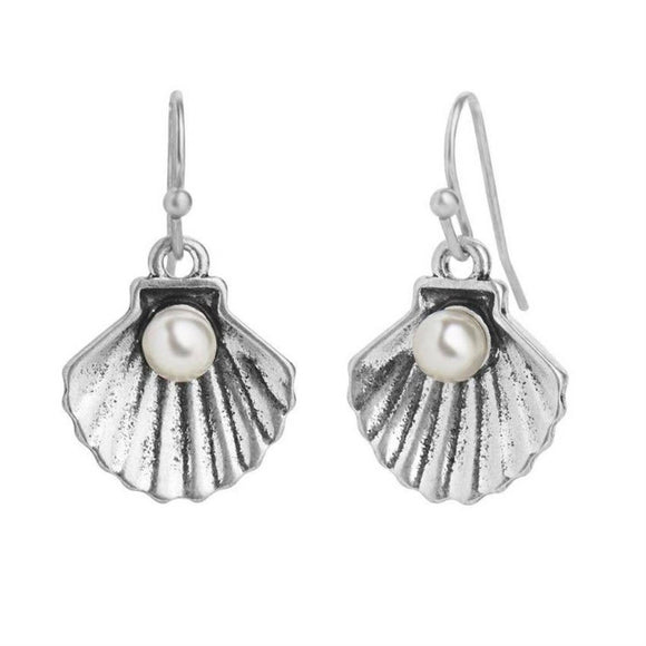 Shell Pearl Dangle Earrings Silver