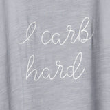 "I Carb Hard" Embroidered Sleeveless Tank Top – Gray, Medium