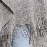 Grey Soft Diagonal Knit Fringe Trim Ruana Wrap Shawl