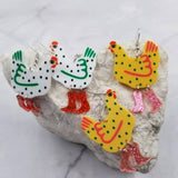 Yellow Chicken with Dangle Glitter Pink Boots Earrings