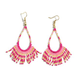 Pink, Fuschia, Gold Beaded Fringe Drop earrings