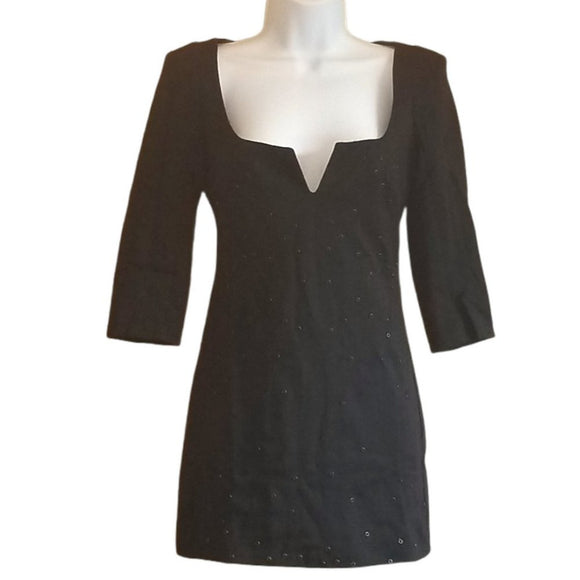 Lucy Paris Black Art Deco Embroidered Mini Dress Small