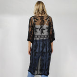 Dream Catcher Boho Lace Drawstring Kimono Cover Up Black