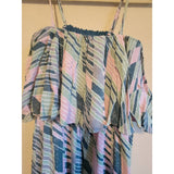 Mystree Womens Dress Maxi Spaghetti Strap Flounce Print Sundress Blue Green Pink
