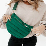 Emerald Green Quilted Puffer Sling Belt Crossbody Bag