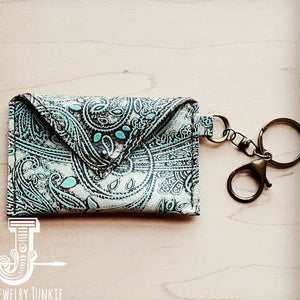 Turquoise Paisley Embossed Credit Card Keyring