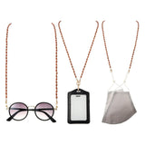 Brown Wood Beaded Glasse Mask Lanyard Chain Necklace