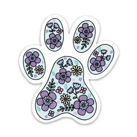 Blue Purple Floral Paw Print Vinyl Sticker