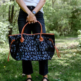 Black Leopard Canvas Large Tote Bag w Brown Accent