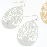 Silver Brass Happy Easter Egg Dangle Drop Earrings