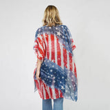 Americana Patriotic Red White Blue Flag Kimono Wrap Shawl Cover Up