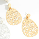 Happy Easter Design Brass Drop Dangle Earrings Gold
