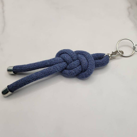 Nautical Figure 8 Knotted Rope Keyring Key Chain Bag Charm Denim Bluefd