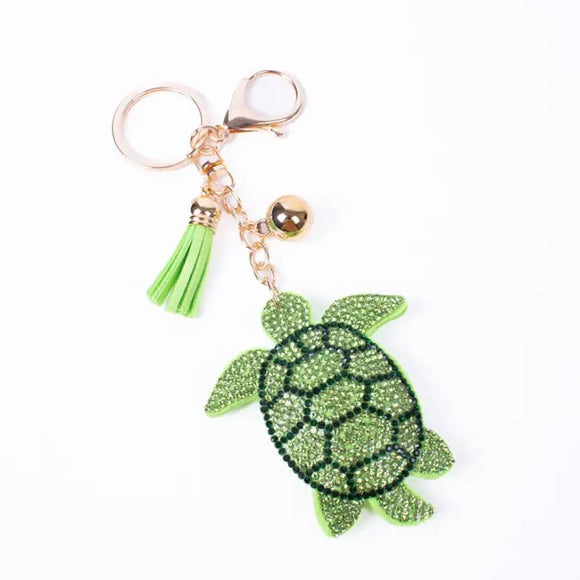 Crystal Turtle Tassel Keyring Keychain Bag Charm Green Black
