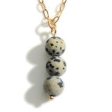 Dalmation Jasper 3 Bead Gold Link Necklace