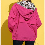 Leopard Print Hoodie Quarter Zip Up Pocket Windbreaker Hot Pink Barbiecore