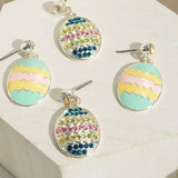 Blue Pink Yellow Pastel Striped Enamel Easter Egg Dangle Earrings