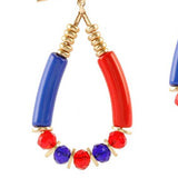 Americana Patriotic Red White Blue Acrylic Beaded Teardrop Earrings