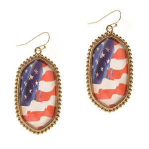Oval Americana Patriotic USA Flag Earrings