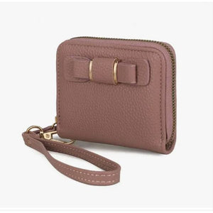 Mauve Taupe Compact Bow Wallet Wristlet