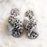 Pretty Simple Leopard Criss-Cross Slipper Slides in Gray