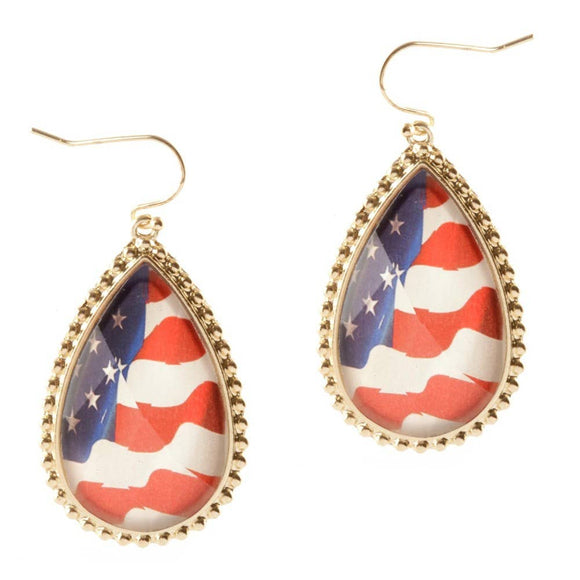 Teardrop Americana Patriotic USA Flag Earrings