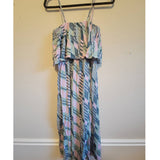 Mystree Womens Dress Maxi Spaghetti Strap Flounce Print Sundress Blue Green Pink
