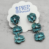 Green Patina Flowers Dangle Earrings