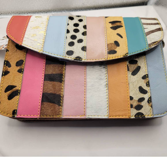 Patchwork Hair on Hide and Leather Crossbody Bag Purse