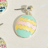 Blue Pink Yellow Pastel Striped Enamel Easter Egg Dangle Earrings