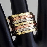 Tricolor Tri Metal Seven layer Gypsy Ring Hammered Silver Bronze Copper Size 9