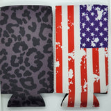 2 Neoprene Can Sleeves - Distress Flag & Leopard