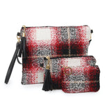 Red Black Plaid Tassel Crossbody Wristlet Clutch Purse Bag Handbag
