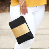 Black Metallic Gold Cabana Convertible Wristlet Clutch