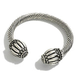 Twisted Metal Western Cuff Bracelet With Conch Details Silvertone