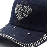 Cotton Bling Heart Denim Hat Cap