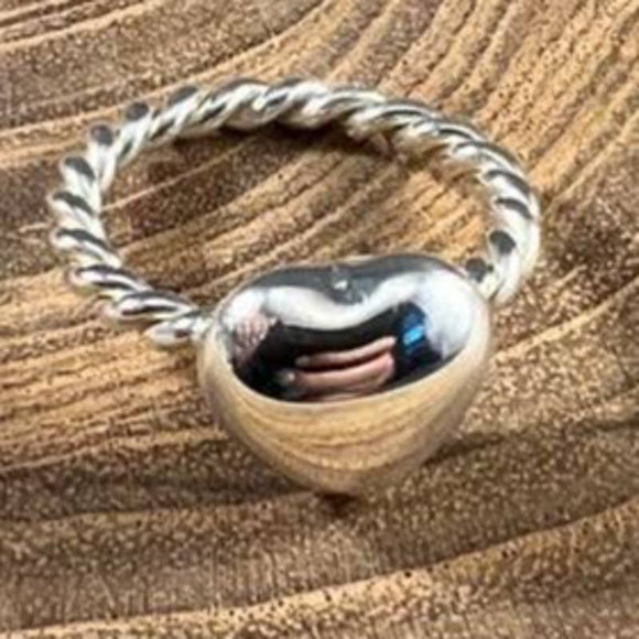 Sterling Silver Puffy Heart Cable Rope Stacker Layer Ring