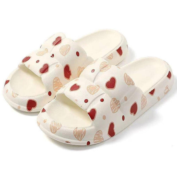 White with Red Heart Print Pillow Cushion Slides Large 9 to 10